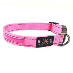 Reflective LED Dog Collar w/ Leather & Ribbon Design