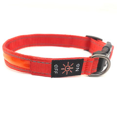 Reflective LED Dog Collar w/ Leather & Ribbon Design