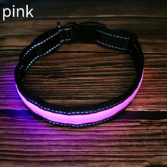 Reflective LED Dog Collar w/ Leather & Ribbon Design
