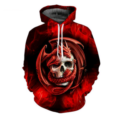 3D Printed Red Dragon Skull Hoodie