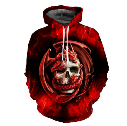3D Printed Red Dragon Skull Hoodie