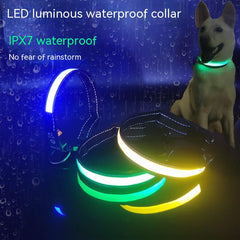 Reflective LED Dog Collar w/ Leather & Ribbon Design