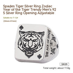 Silver Tiger Ace of Spades Ring