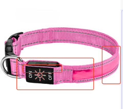 Reflective LED Dog Collar w/ Leather & Ribbon Design