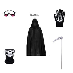 Adult Grim Reaper Black Cloak Costume Set