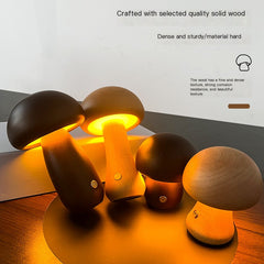 Wooden Mushroom LED Night Light - Rechargeable & Portable