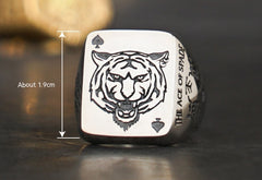Silver Tiger Ace of Spades Ring