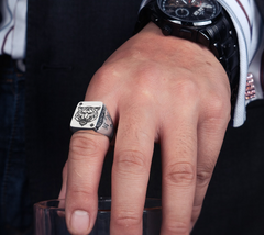 Silver Tiger Ace of Spades Ring