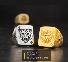 Silver Tiger Ace of Spades Ring