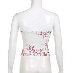 Mesh Plant Print Low-cut Halter Tank Top
