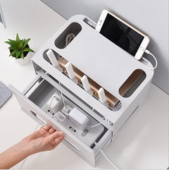 Storage Box & Cable Organizer w/ Power Strip Protection
