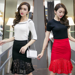 High Waist Stretch Lace Stitching Fishtail Skirt