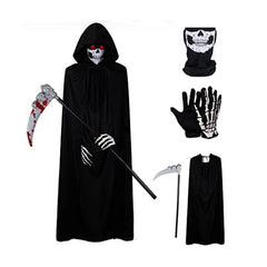 Adult Grim Reaper Black Cloak Costume Set