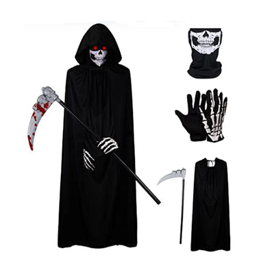 Adult Grim Reaper Black Cloak Costume Set