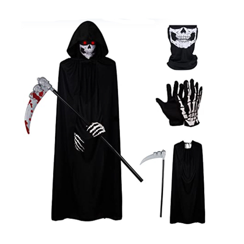 Adult Grim Reaper Black Cloak Costume Set