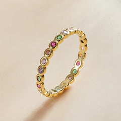 S925 Silver Colorful Zircon Rainbow Ring