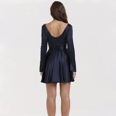 Fashionable V-Neck Backless Dress w/ Waist Tie