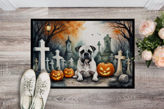White Boxer Spooky Halloween Welcome Mat