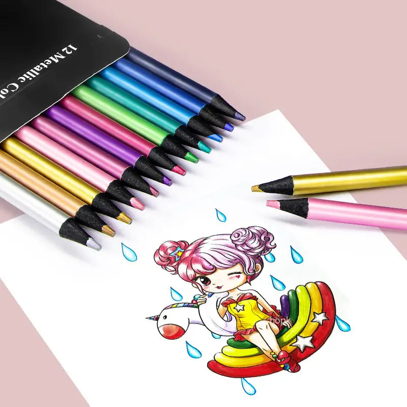 12 Colors Metallic Colored Pencils Set