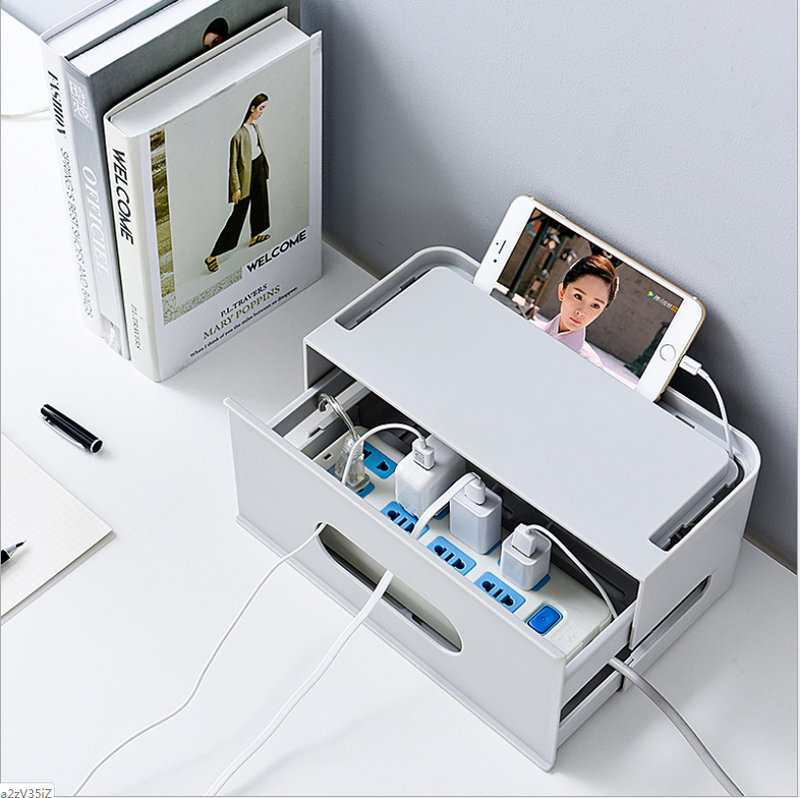Storage Box & Cable Organizer w/ Power Strip Protection