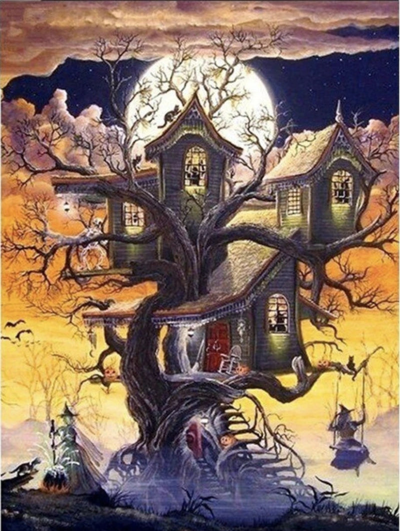 Halloween Treehouse Visit - Diamond Painting Kit