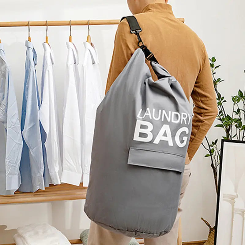 Portable 71L Laundry Hamper Backpack w/ Pocket
