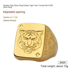 Silver Tiger Ace of Spades Ring