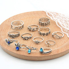 Bohemian Vintage Ring Set with Metal and Crystals