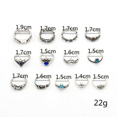 Bohemian Vintage Ring Set with Metal and Crystals